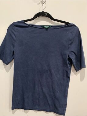 Lauren Ralph Lauren Navy Stonewashed Boatneck Short Sleeve Tee Top size M